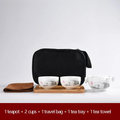 Ceramic teapots gaiwan teacups chinese teaware portable travel tea sets with travel bag Free shipping
