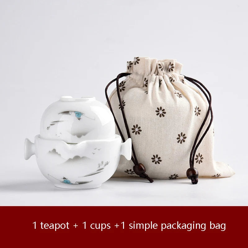Ceramic teapots gaiwan teacups chinese teaware portable travel tea sets with travel bag Free shipping