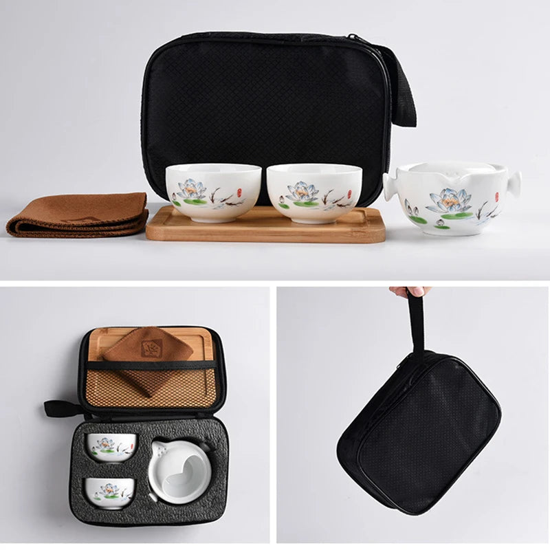 Ceramic teapots gaiwan teacups chinese teaware portable travel tea sets with travel bag Free shipping