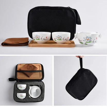 Ceramic teapots gaiwan teacups chinese teaware portable travel tea sets with travel bag Free shipping