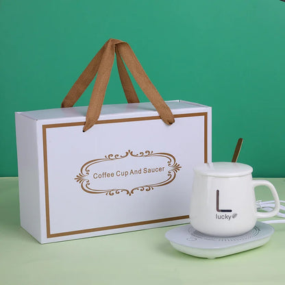 Ceramics Coffee Cup Plug in Smart Thermostatic Cup For Home Office Milk Tea Water Heating Mat 55℃ Heating Mugs Ceramic Gift Set