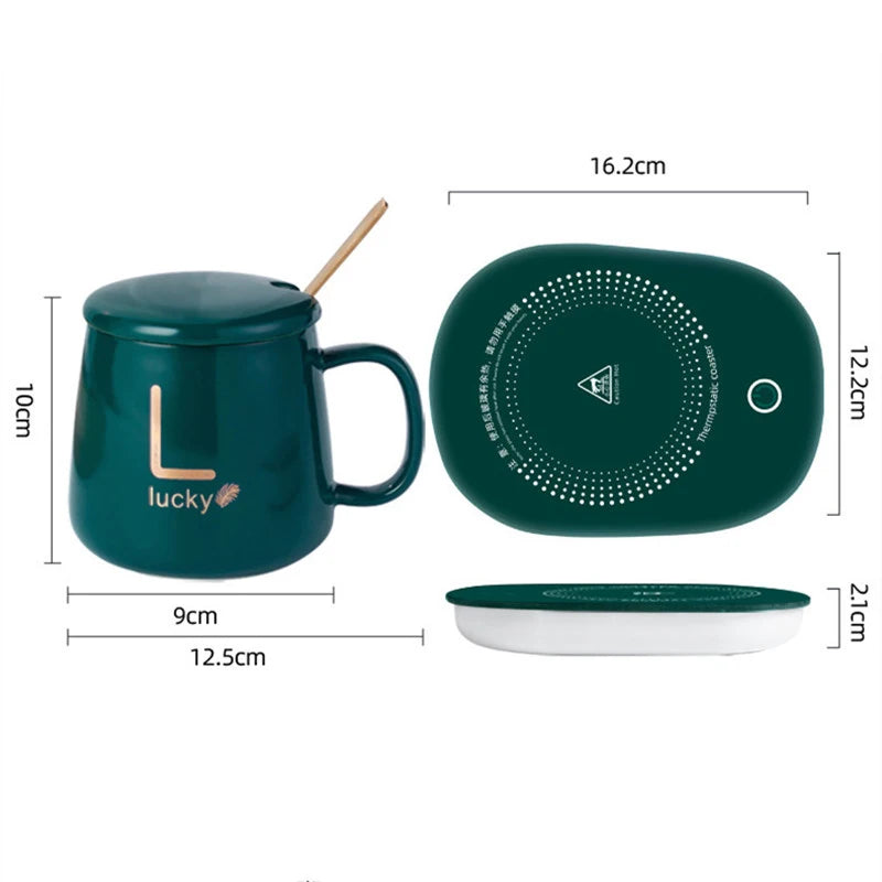 Ceramics Coffee Cup Plug in Smart Thermostatic Cup For Home Office Milk Tea Water Heating Mat 55℃ Heating Mugs Ceramic Gift Set