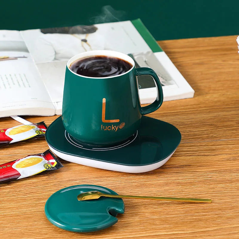 Ceramics Coffee Cup Plug in Smart Thermostatic Cup For Home Office Milk Tea Water Heating Mat 55℃ Heating Mugs Ceramic Gift Set