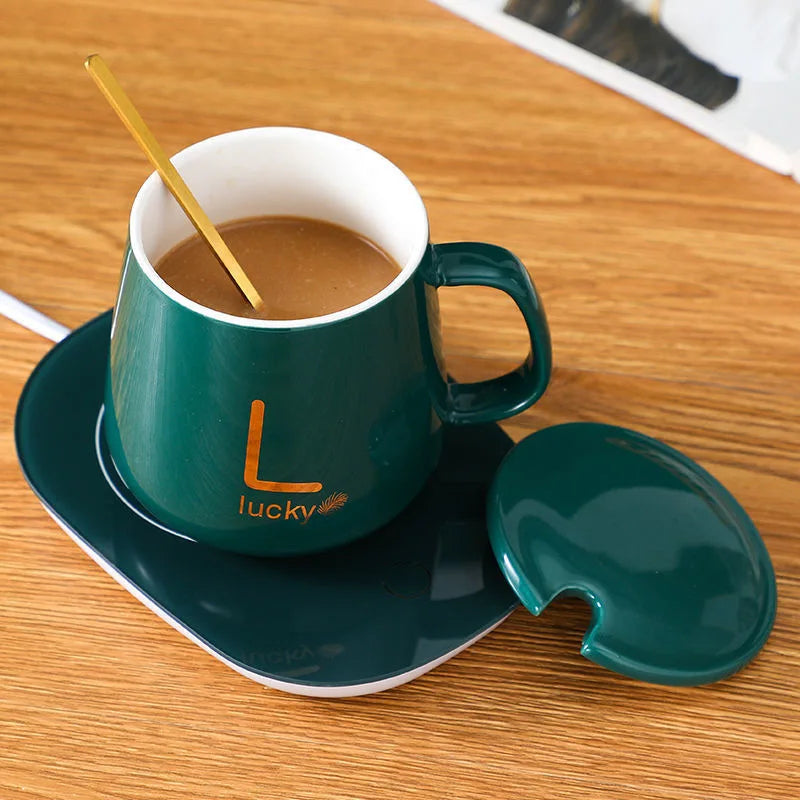 Ceramics Coffee Cup Plug in Smart Thermostatic Cup For Home Office Milk Tea Water Heating Mat 55℃ Heating Mugs Ceramic Gift Set