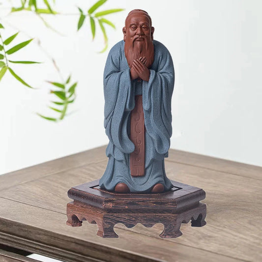 Ceramics Confucian School Confucius Kongzi Characters Statues， Handmade Meditating Sculpture Home Room Office Decoration Statue