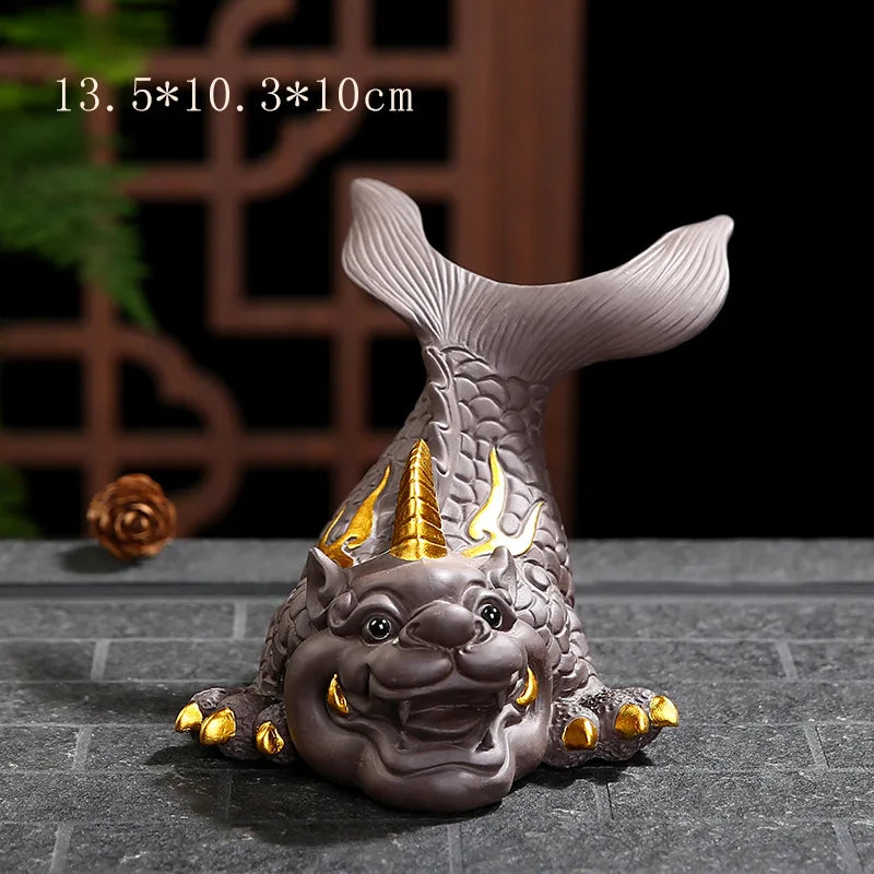 Ceramics Dragon Fish Mascot statue ，Chinese characteristics Fortune-making ornaments Home Living Room, Room, Office Accessories