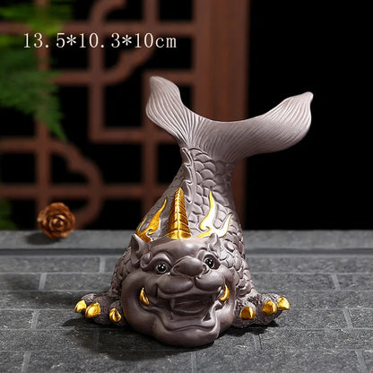 Ceramics Dragon Fish Mascot statue ，Chinese characteristics Fortune-making ornaments Home Living Room, Room, Office Accessories