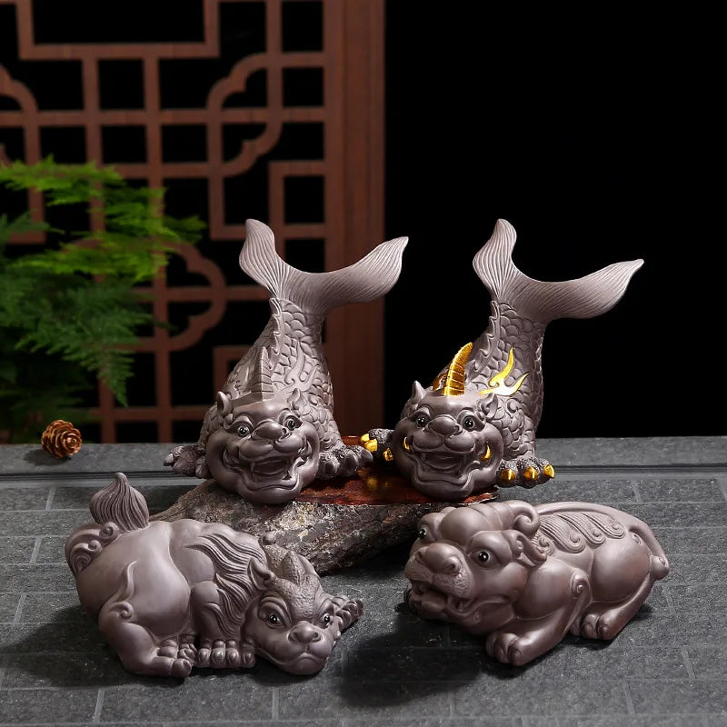 Ceramics Dragon Fish Mascot statue ，Chinese characteristics Fortune-making ornaments Home Living Room, Room, Office Accessories
