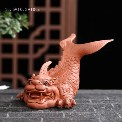 Ceramics Dragon Fish Mascot statue ，Chinese characteristics Fortune-making ornaments Home Living Room, Room, Office Accessories
