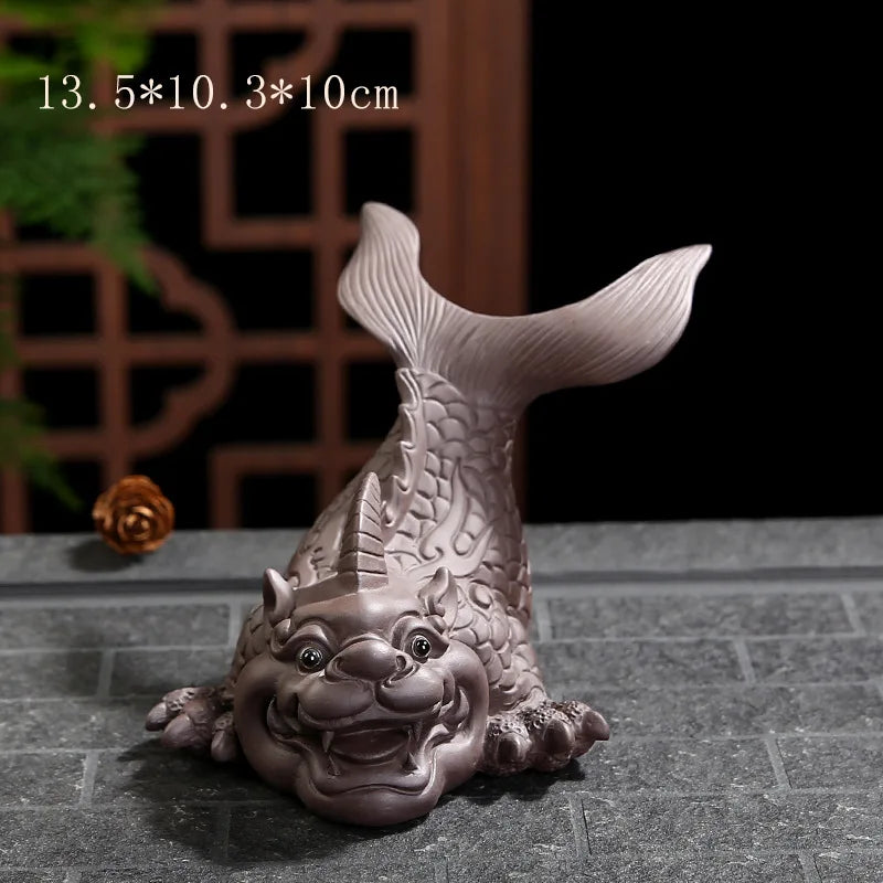 Ceramics Dragon Fish Mascot statue ，Chinese characteristics Fortune-making ornaments Home Living Room, Room, Office Accessories