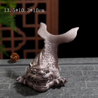 Ceramics Dragon Fish Mascot statue ，Chinese characteristics Fortune-making ornaments Home Living Room, Room, Office Accessories