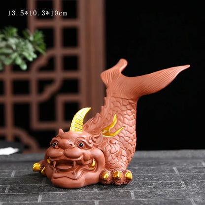 Ceramics Dragon Fish Mascot statue ，Chinese characteristics Fortune-making ornaments Home Living Room, Room, Office Accessories