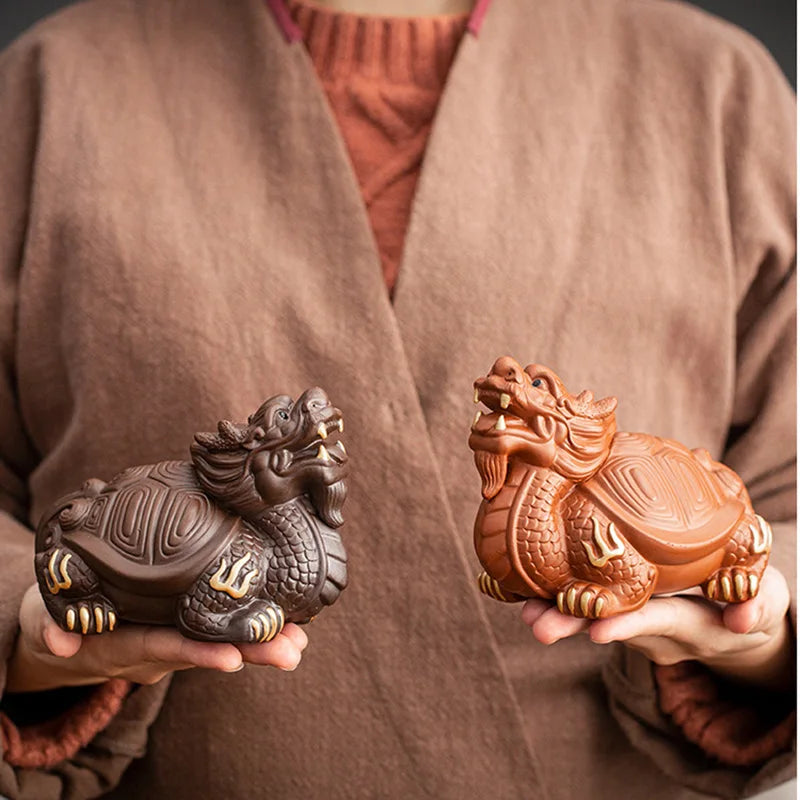 Ceramics Dragon turtle mascot Decoration Small Statue Traditional art sculpture Home living room, room feng shui ornaments
