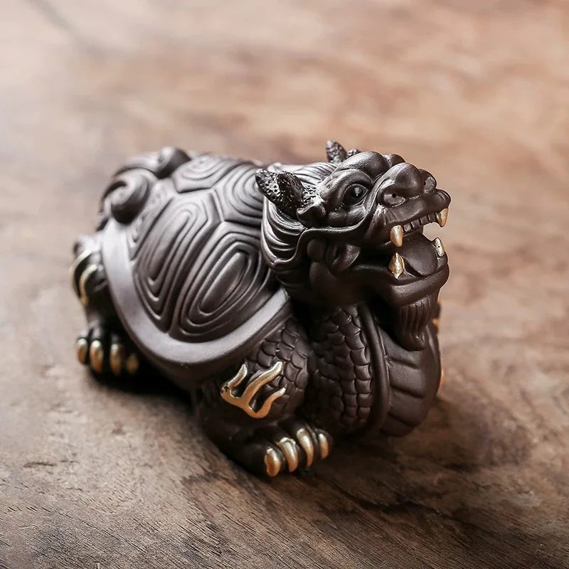 Ceramics Dragon turtle mascot Decoration Small Statue Traditional art sculpture Home living room, room feng shui ornaments