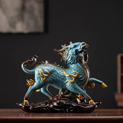 Ceramics Fire unicorn statue ，Traditional handmade ，Chinese mascot，Domineering Home Furnishing Living Room Feng Shui statue