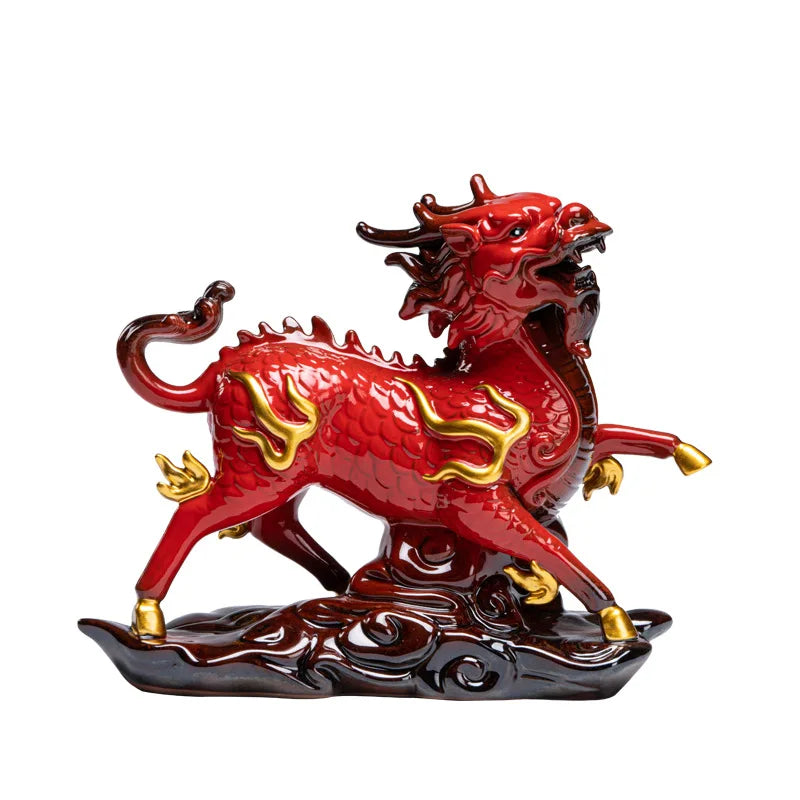 Ceramics Fire unicorn statue ，Traditional handmade ，Chinese mascot，Domineering Home Furnishing Living Room Feng Shui statue