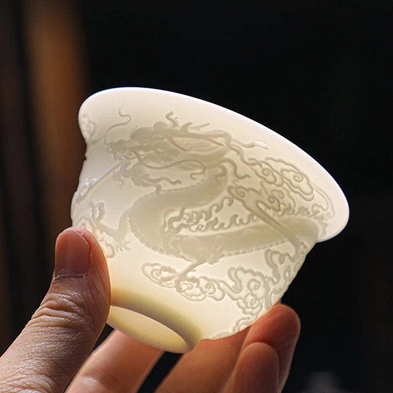 Ceramics Gaiwan 150ml relief dragon and phoenix pattern kung fu tea maker drinkware tea set tea bowls set
