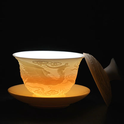 Ceramics Gaiwan 150ml relief dragon and phoenix pattern kung fu tea maker drinkware tea set tea bowls set