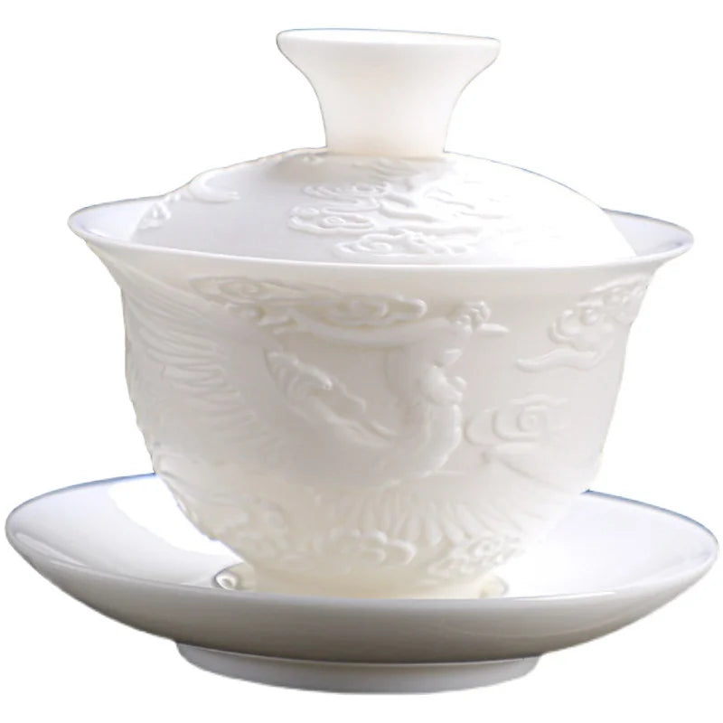 Ceramics Gaiwan 150ml relief dragon and phoenix pattern kung fu tea maker drinkware tea set tea bowls set