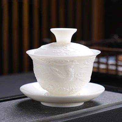 Ceramics Gaiwan 150ml relief dragon and phoenix pattern kung fu tea maker drinkware tea set tea bowls set