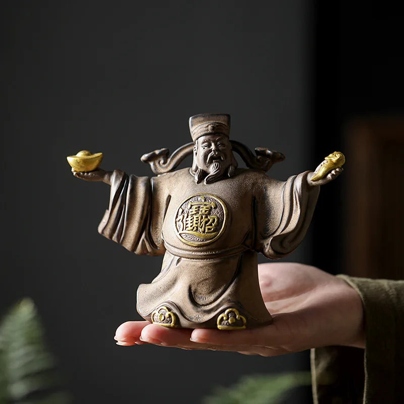 Ceramics God of Fortune Character statue ornament， Chinese-style home living room porch office lucky Buddha statue