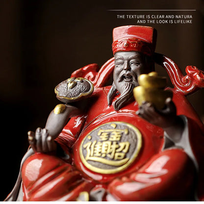 Ceramics God of Fortune Character statue ornament， Chinese-style home living room porch office lucky Buddha statue