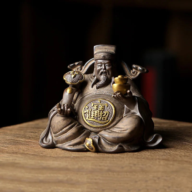 Ceramics God of Fortune Character statue ornament， Chinese-style home living room porch office lucky Buddha statue