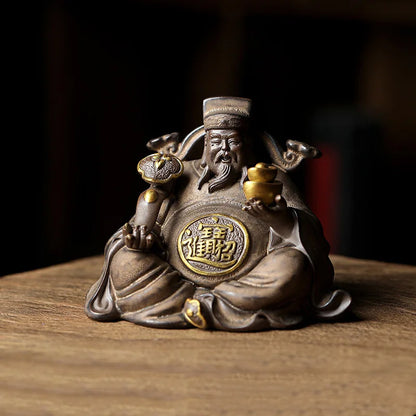 Ceramics God of Fortune Character statue ornament， Chinese-style home living room porch office lucky Buddha statue