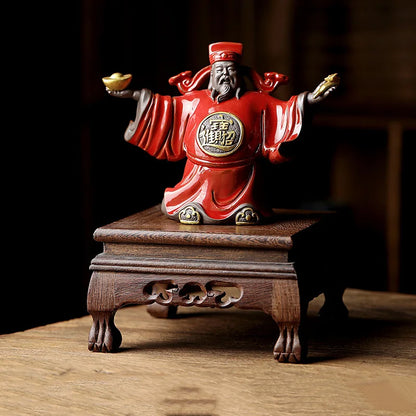 Ceramics God of Fortune Character statue ornament， Chinese-style home living room porch office lucky Buddha statue