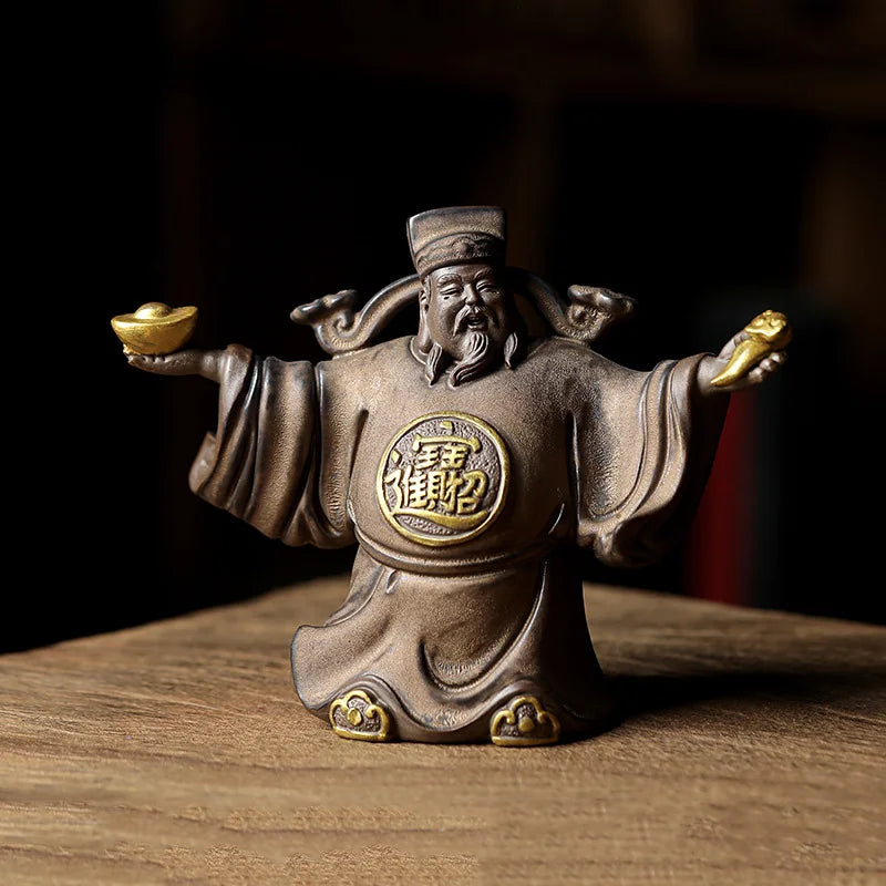 Ceramics God of Fortune Character statue ornament， Chinese-style home living room porch office lucky Buddha statue