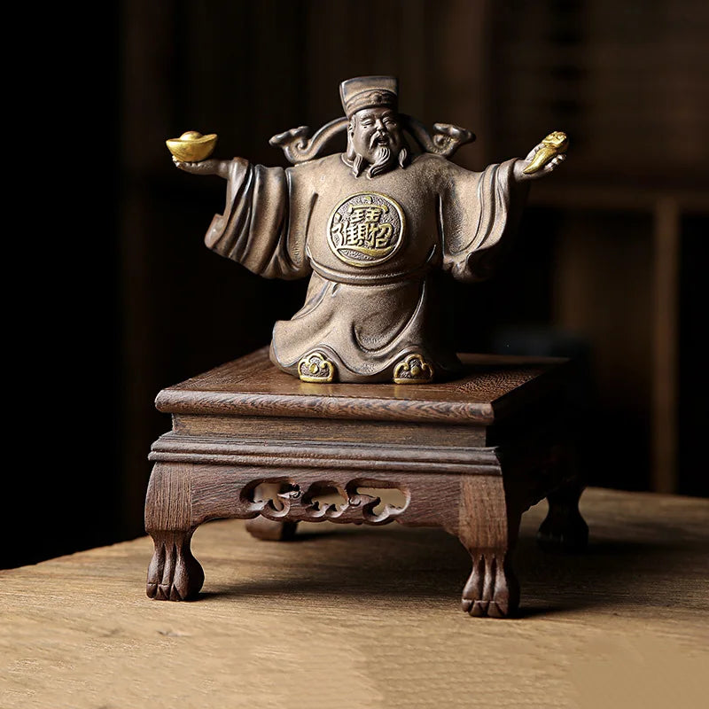 Ceramics God of Fortune Character statue ornament， Chinese-style home living room porch office lucky Buddha statue