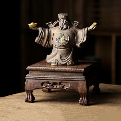 Ceramics God of Fortune Character statue ornament， Chinese-style home living room porch office lucky Buddha statue
