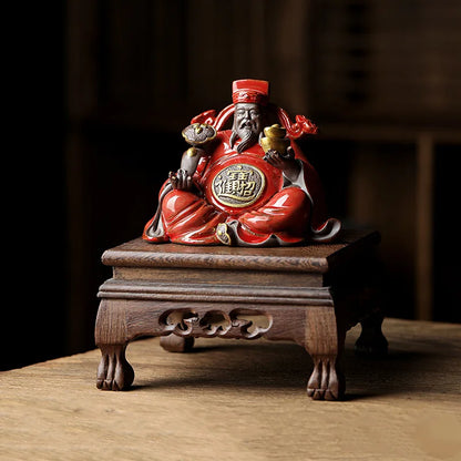 Ceramics God of Fortune Character statue ornament， Chinese-style home living room porch office lucky Buddha statue