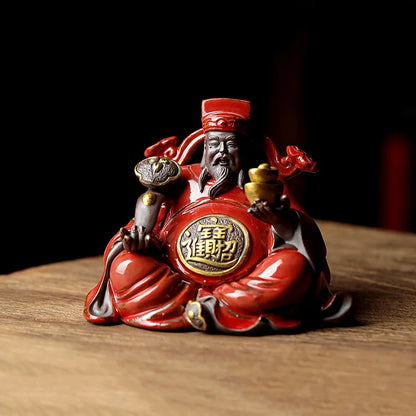 Ceramics God of Fortune Character statue ornament， Chinese-style home living room porch office lucky Buddha statue