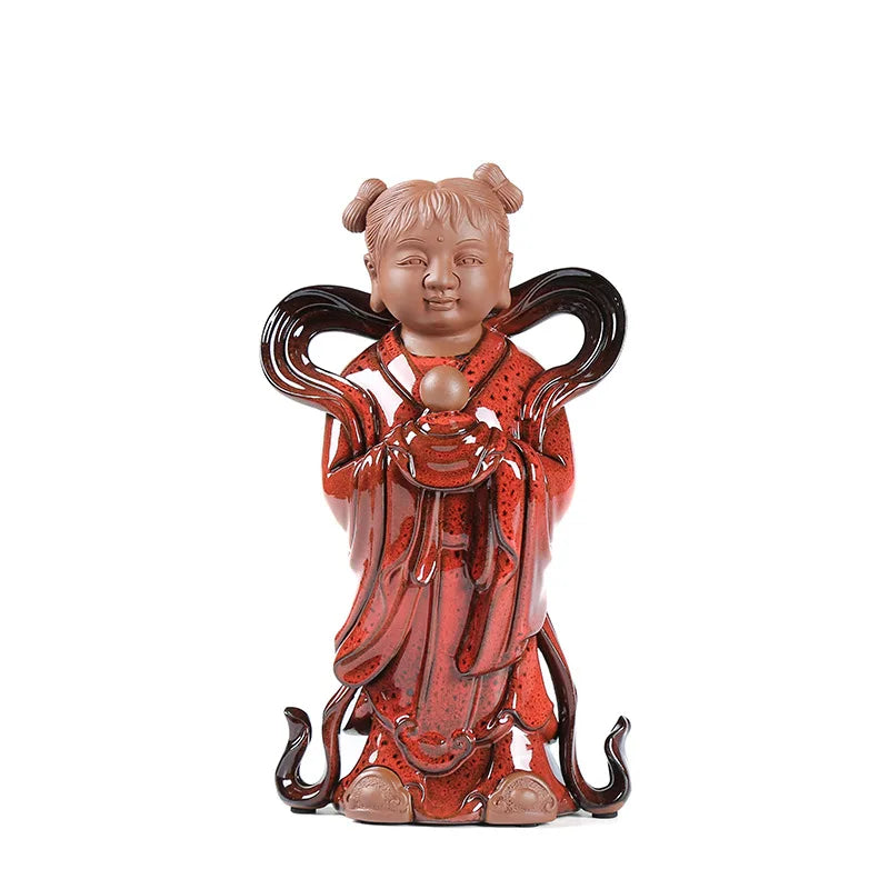 Ceramics Golden Boy and Jade Girl decorative figures statue luxury home decor room desk accessories Wedding figurine