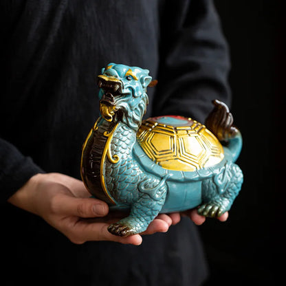 Ceramics Gossip Dragon Turtle Statue, Chinese Traditional Auspicious God Beast  Home Room Office Luckily Animal Feng Shui Statue