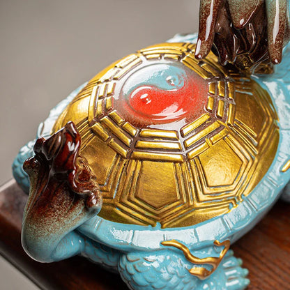 Ceramics Gossip Dragon Turtle Statue, Chinese Traditional Auspicious God Beast  Home Room Office Luckily Animal Feng Shui Statue