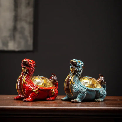 Ceramics Gossip Dragon Turtle Statue, Chinese Traditional Auspicious God Beast  Home Room Office Luckily Animal Feng Shui Statue