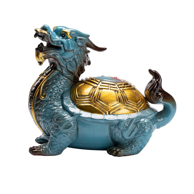 Ceramics Gossip Dragon Turtle Statue, Chinese Traditional Auspicious God Beast  Home Room Office Luckily Animal Feng Shui Statue