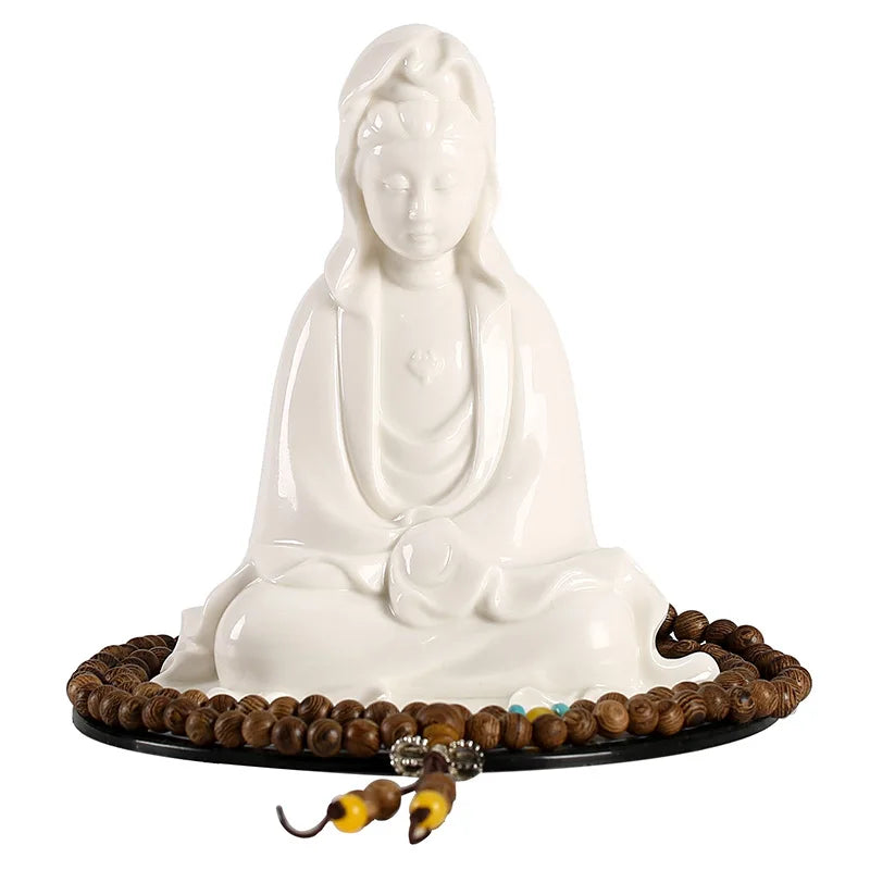 Ceramics Guanyin Buddhist figure ornaments，White porcelain High-end home living room bedroom car Feng Shui decorative statue