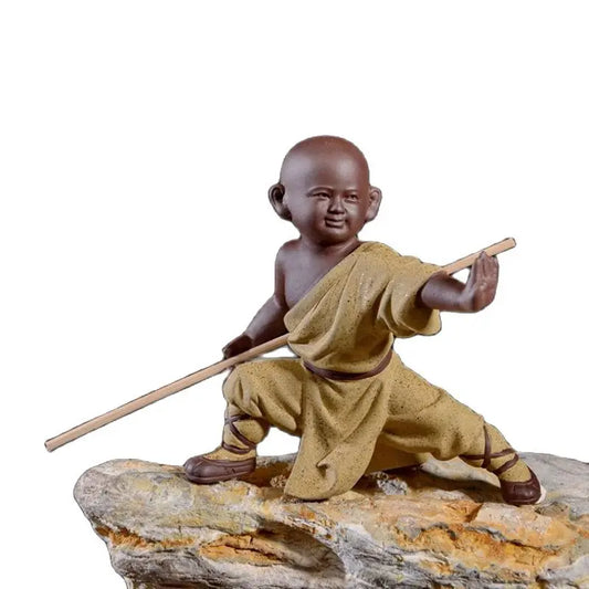 Ceramics Little Monk Statue Handmade Sculpture Lovely Home Room Office Flower Pot Tea Set Decorative Figure Statue Gift Souvenir