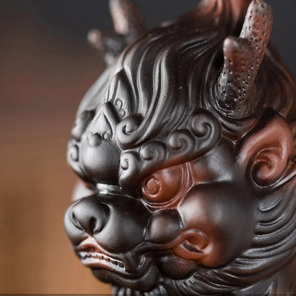 Ceramics Mascot Flame Kirin Animal Decorative Statue Purple Sand Art Sculpture Luxury Home, Room, office Tea Room Artwork