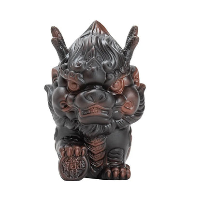 Ceramics Mascot Flame Kirin Animal Decorative Statue Purple Sand Art Sculpture Luxury Home, Room, office Tea Room Artwork
