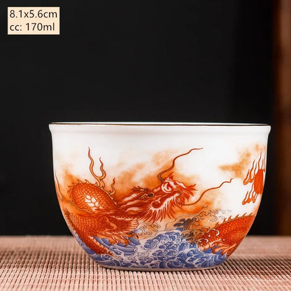 Ceramics Sancai Gaiwan Bowl Dragon and Phoenix Master Cup Tea Cup Handmade Enamel Color Tea Bowl High-end Respect Tea Set