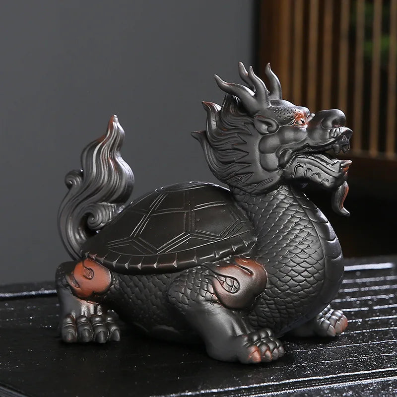 Ceramics Tai Chi Dragon Turtle Animal Statue Chinese Characteristics Fortune God Beast Home Living Room,Office,Decoration Statue