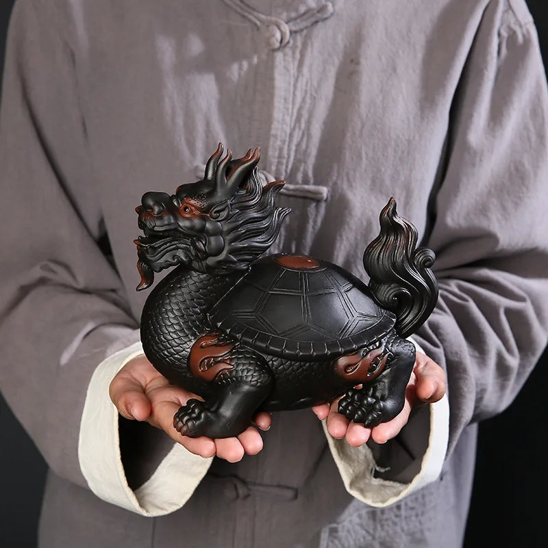 Ceramics Tai Chi Dragon Turtle Animal Statue Chinese Characteristics Fortune God Beast Home Living Room,Office,Decoration Statue