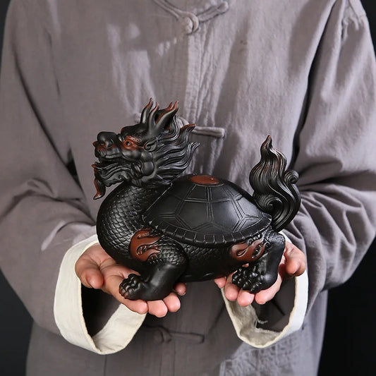 Ceramics Tai Chi Dragon Turtle Animal Statue Chinese Characteristics Fortune God Beast Home Living Room,Office,Decoration Statue