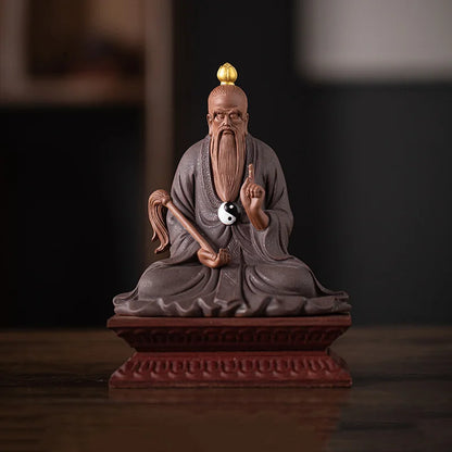 Ceramics Taishanglaojun Yuan shi Tianzun Taoist Figure Statue ,Purple Sand Handmade Sculpture Home Room Office Feng Shui Statues