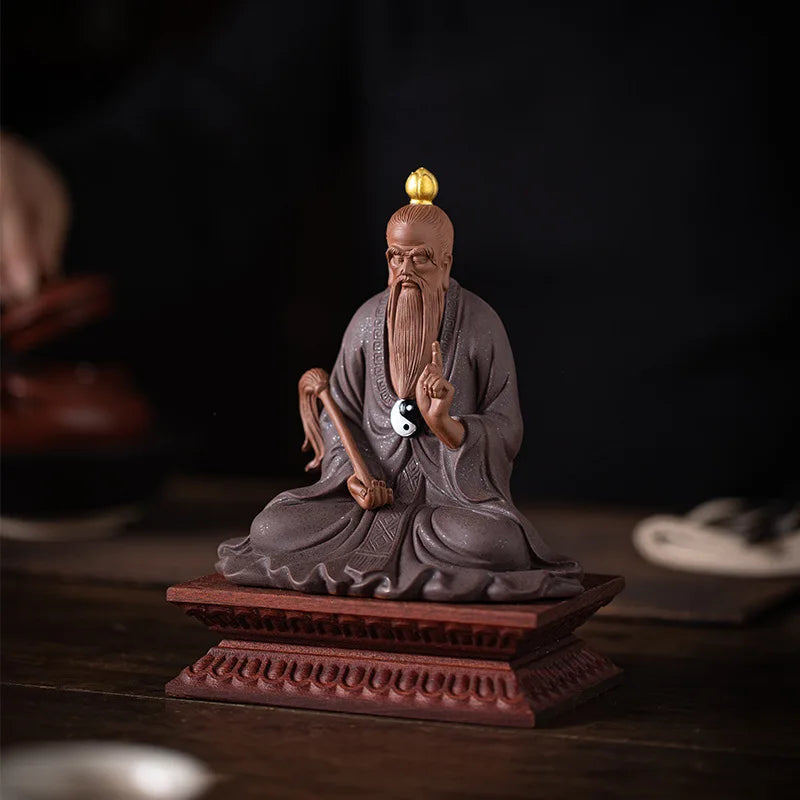 Ceramics Taishanglaojun Yuan shi Tianzun Taoist Figure Statue ,Purple Sand Handmade Sculpture Home Room Office Feng Shui Statues