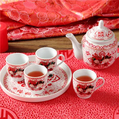 Ceramics Tea Set Creative Wedding Red Teacup Cold Kettle Home Teapot Chinese Style Kung Fu Black Tea Da Hong Pao Teaware